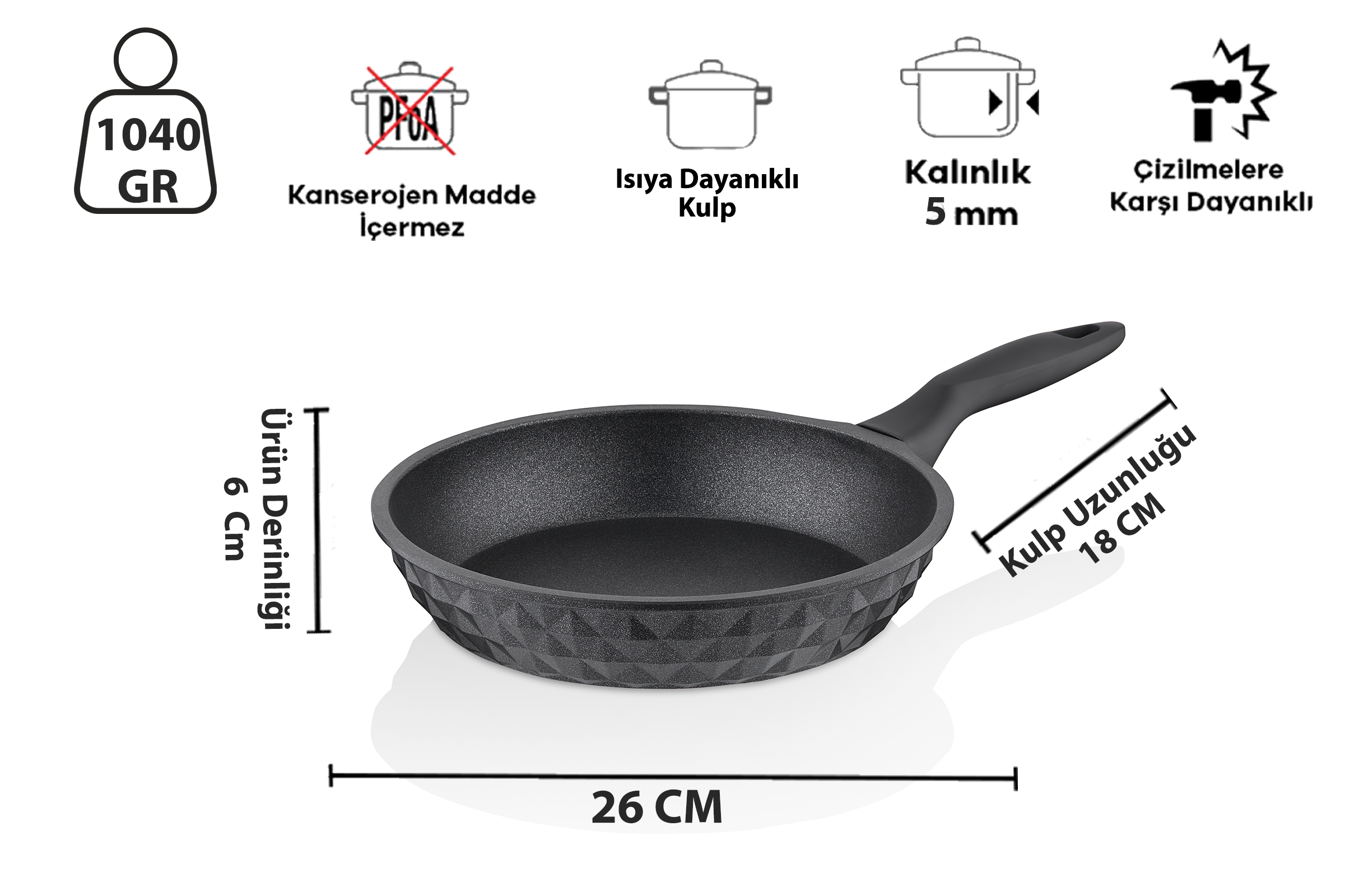 Taç Bella Döküm Tava 26 Cm Siyah