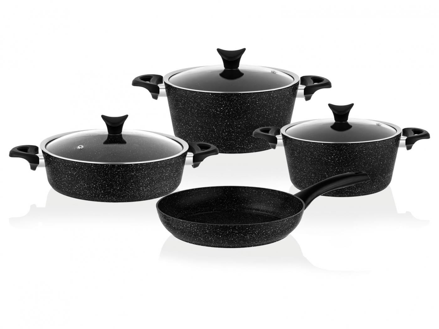 Taç İndüksiyon Master Cook 4'lü 7 Parça Granit Tencere Seti Siyah