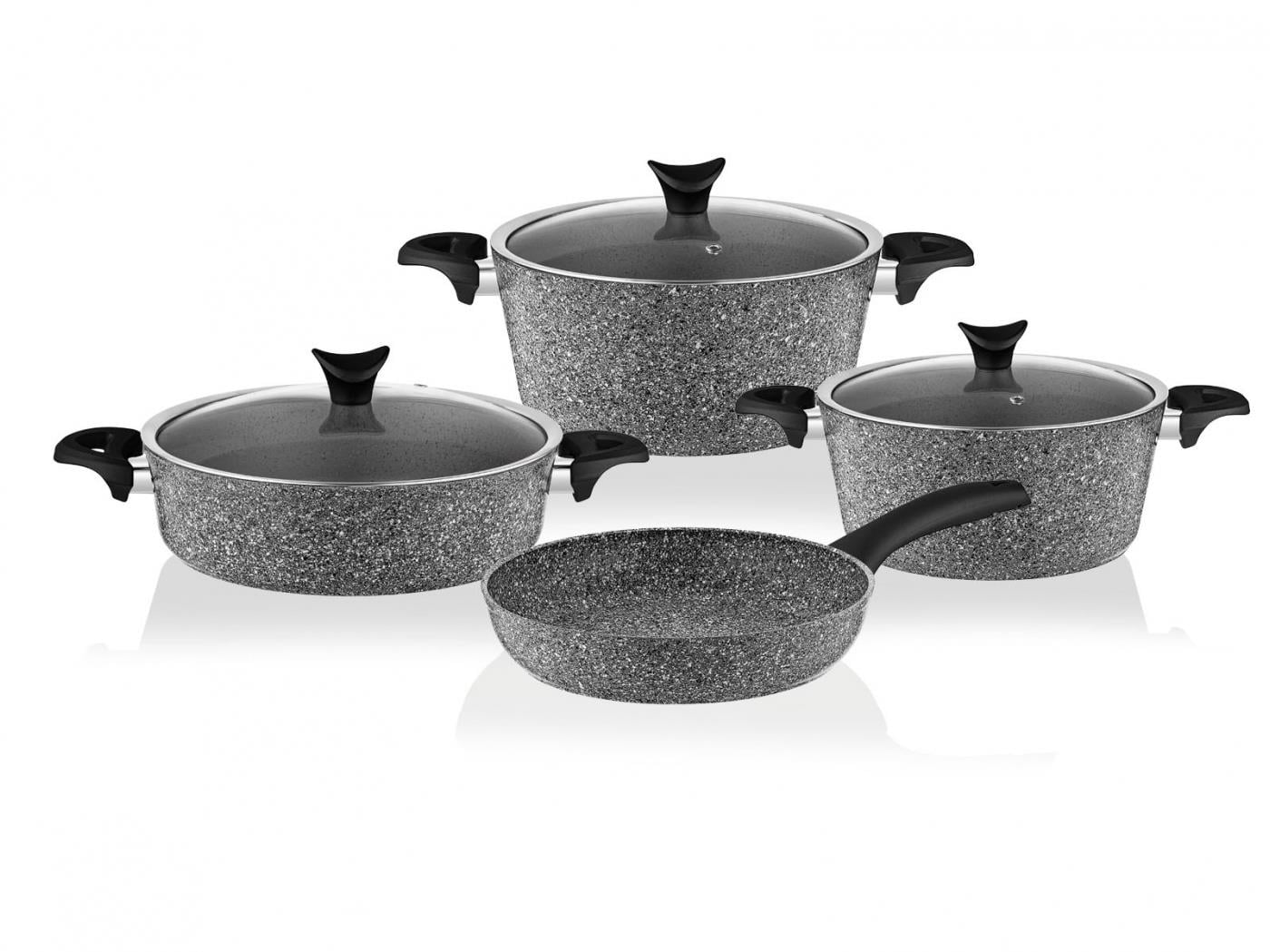 Taç İndüksiyon Master Cook 4'lü 7 Parça Granit Tencere Seti Gri