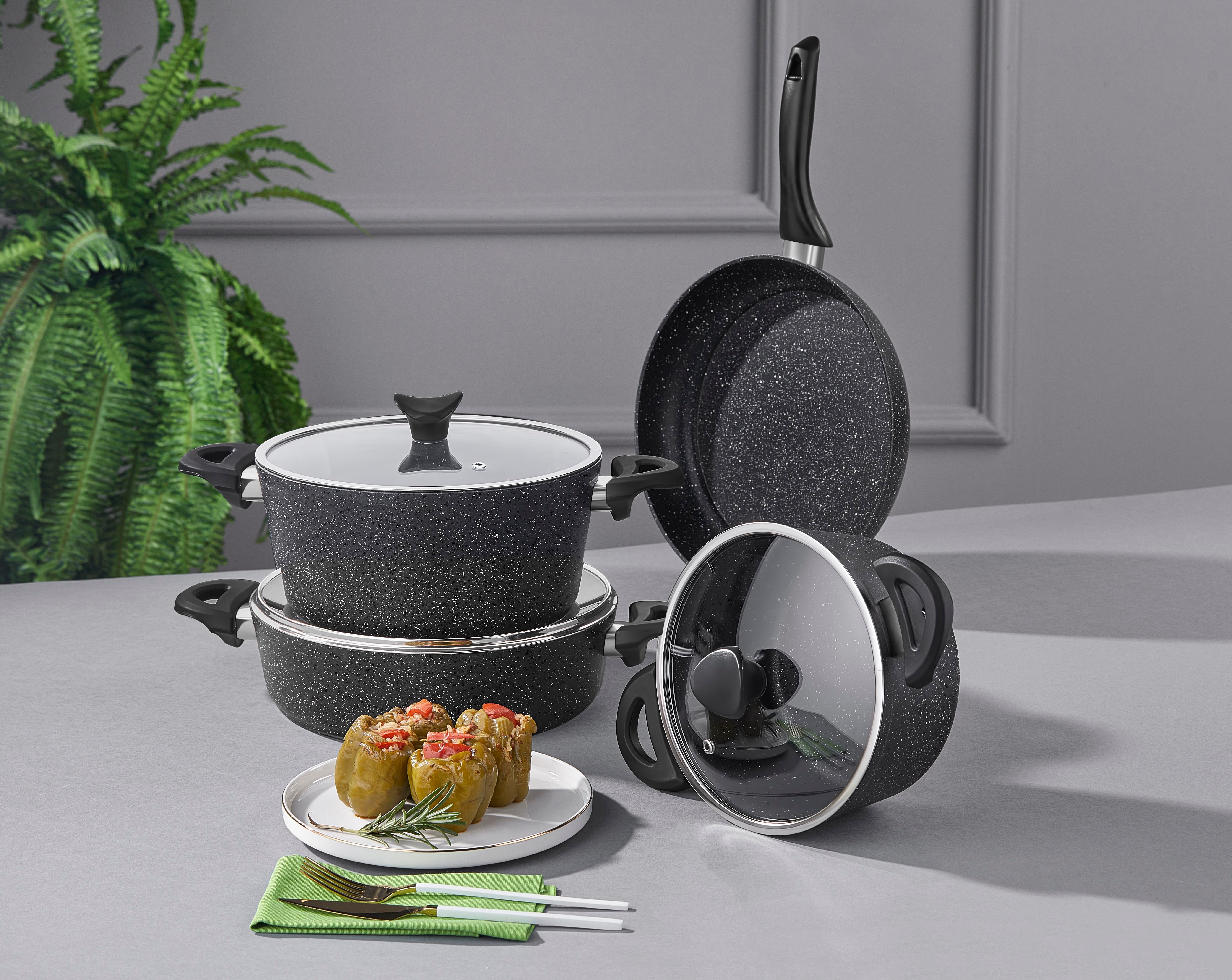 Taç Master Cook 4'lü 7 Parça Granit Tencere Seti Siyah