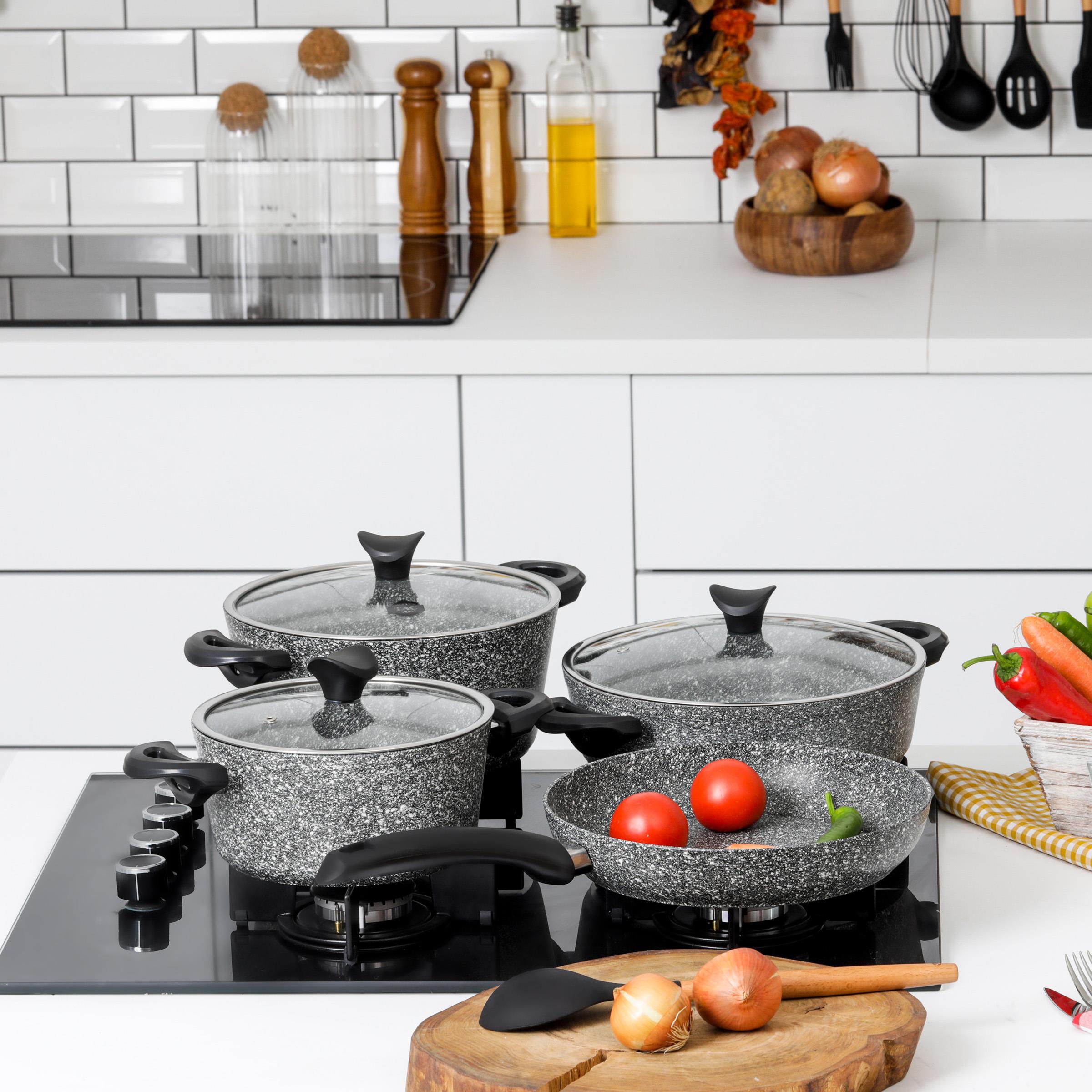 Taç Master Cook 4'lü 7 Parça Granit Tencere Seti Gri