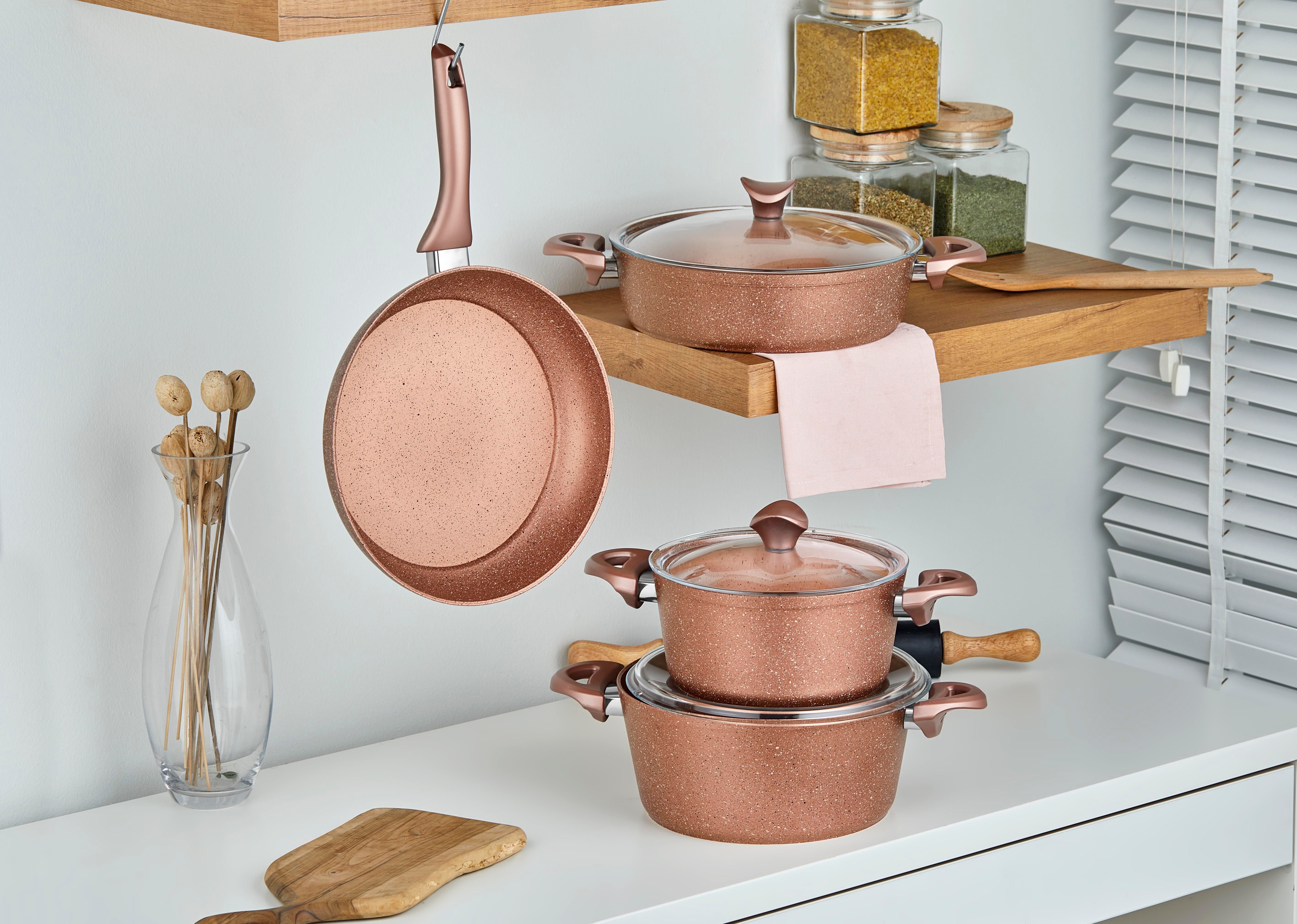 Taç Master Cook 4'lü 7 Parça Granit Tencere Seti Rose Gold