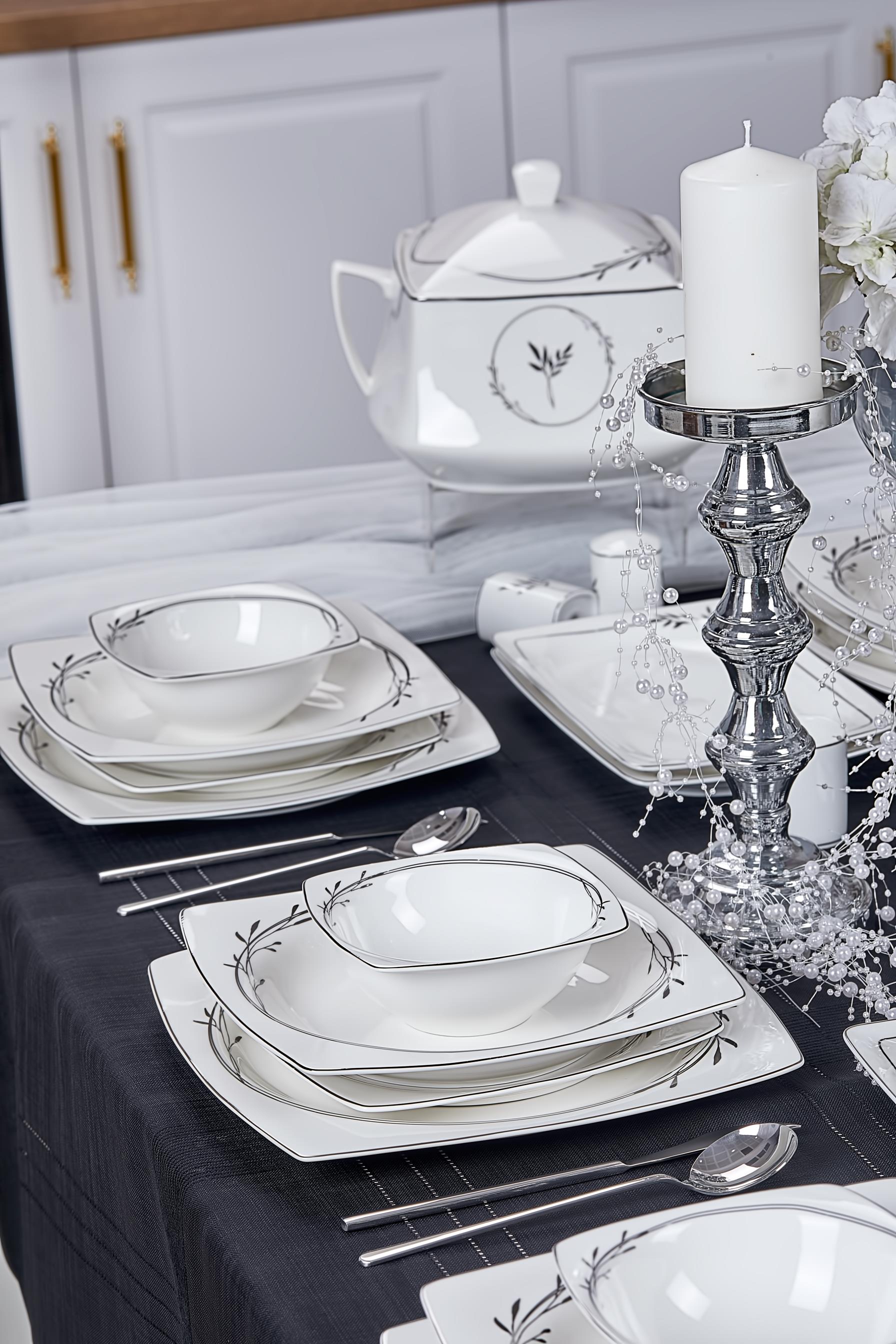 Taç Real Bone Olea Platin 60 Parça 12 Kişilik Yemek Takımı