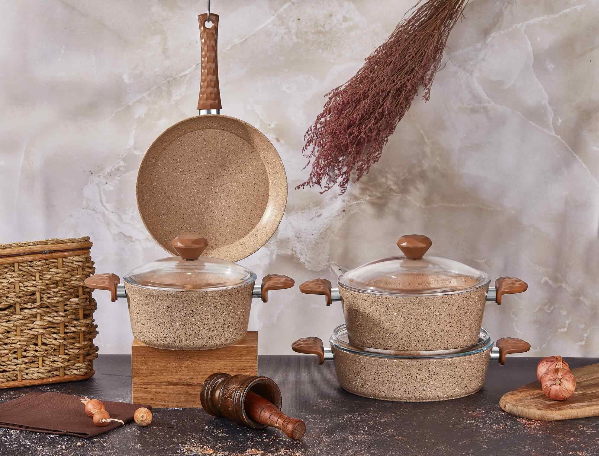 Taç Stone 7 Parça Granit Tencere Seti Cappuccino