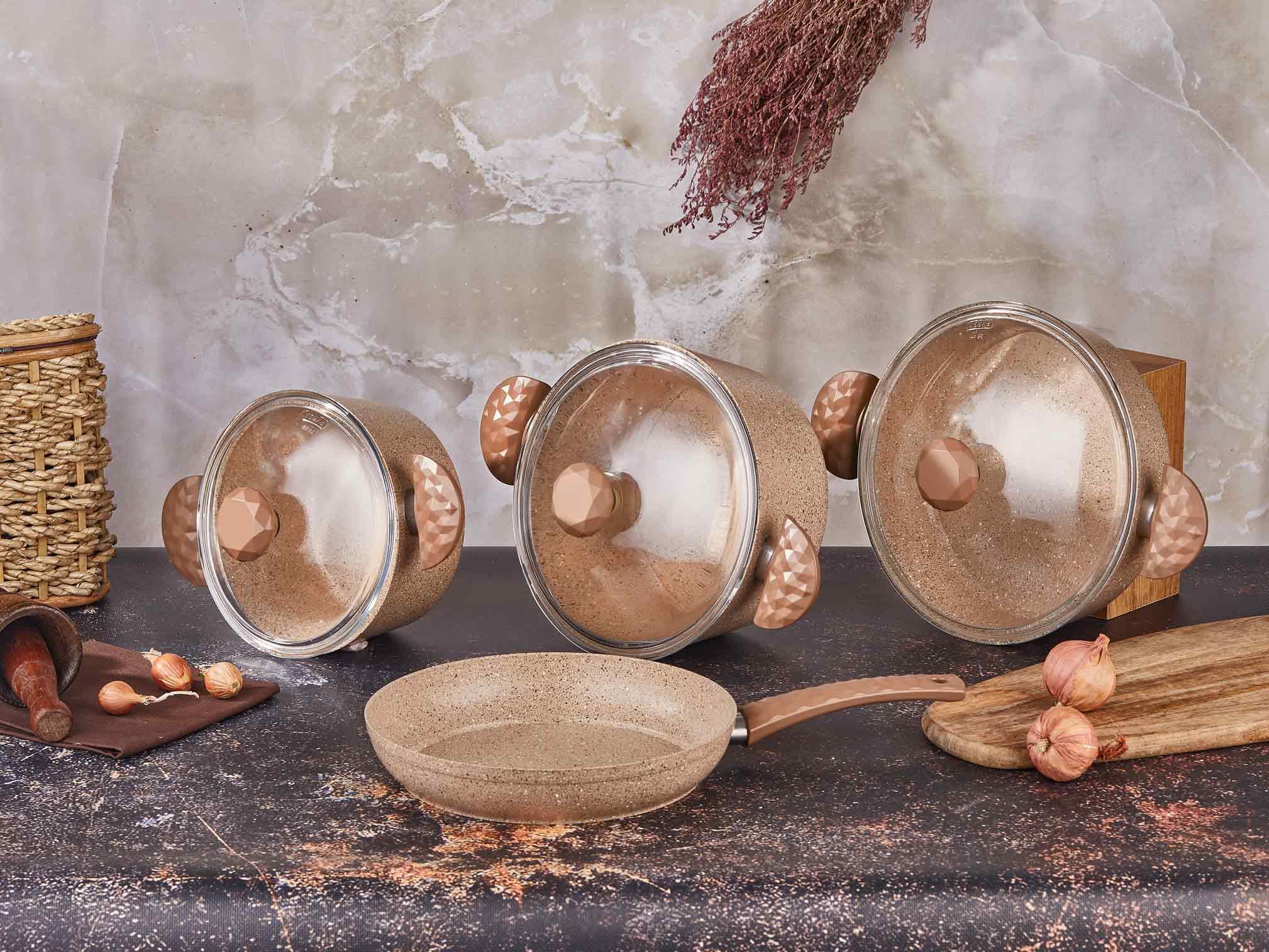 Taç Stone 7 Parça Granit Tencere Seti Cappuccino