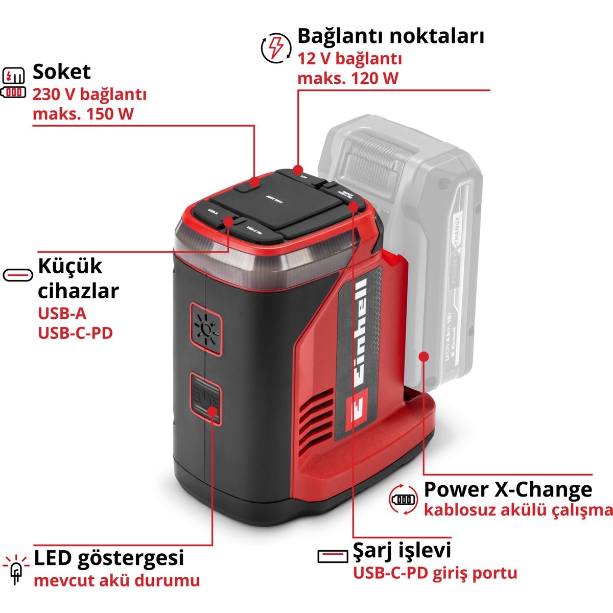  Einhell El Aletleri Einhell 1091310 Kale Kilit  TE-ES 18/150/1 Li-C-Solo - Akülü Güç Ünitesi