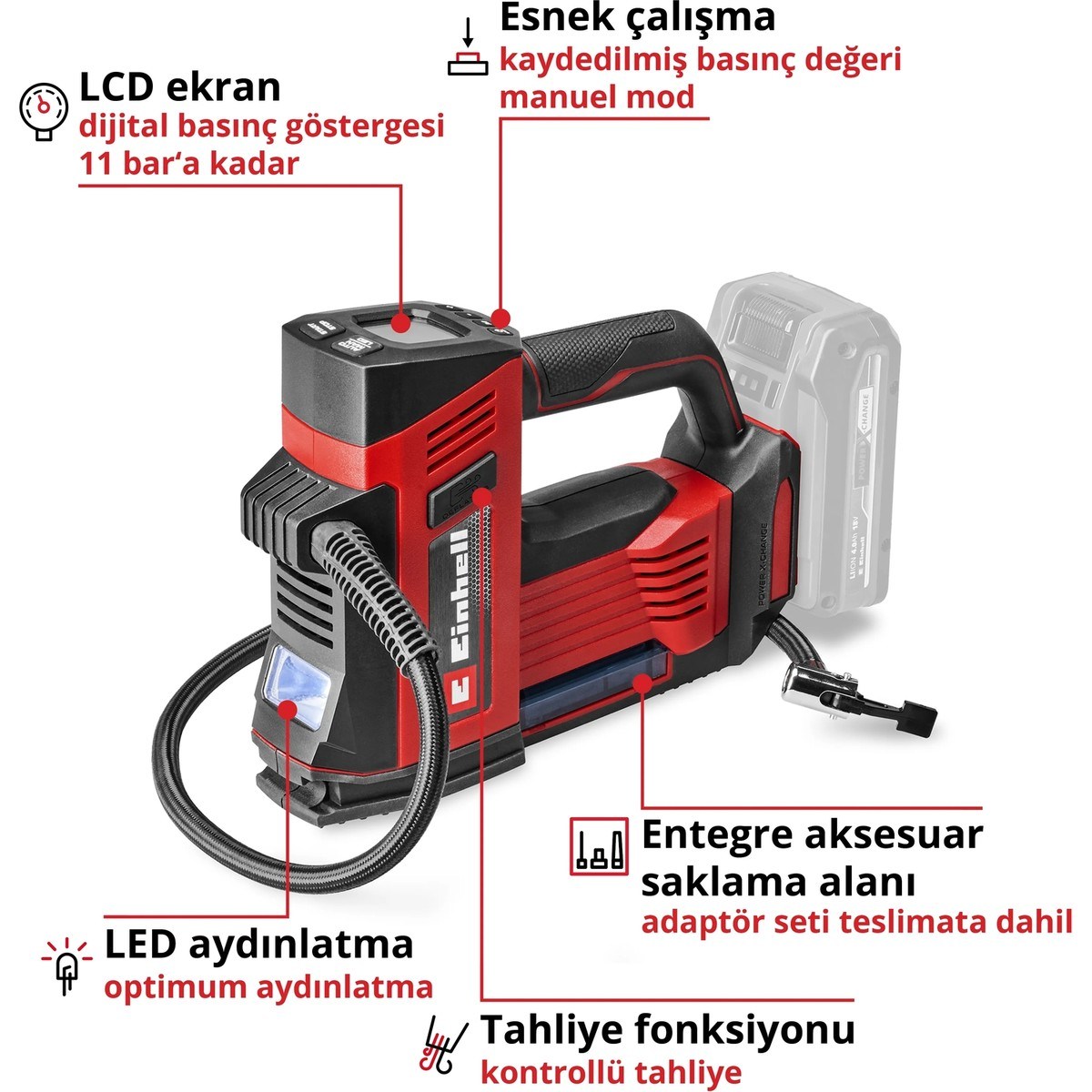  Einhell El Aletleri Einhell 2071025 Kale Kilit  CE-CC 18/23 D Li-Solo - Akülü Oto Hava Kompresörü