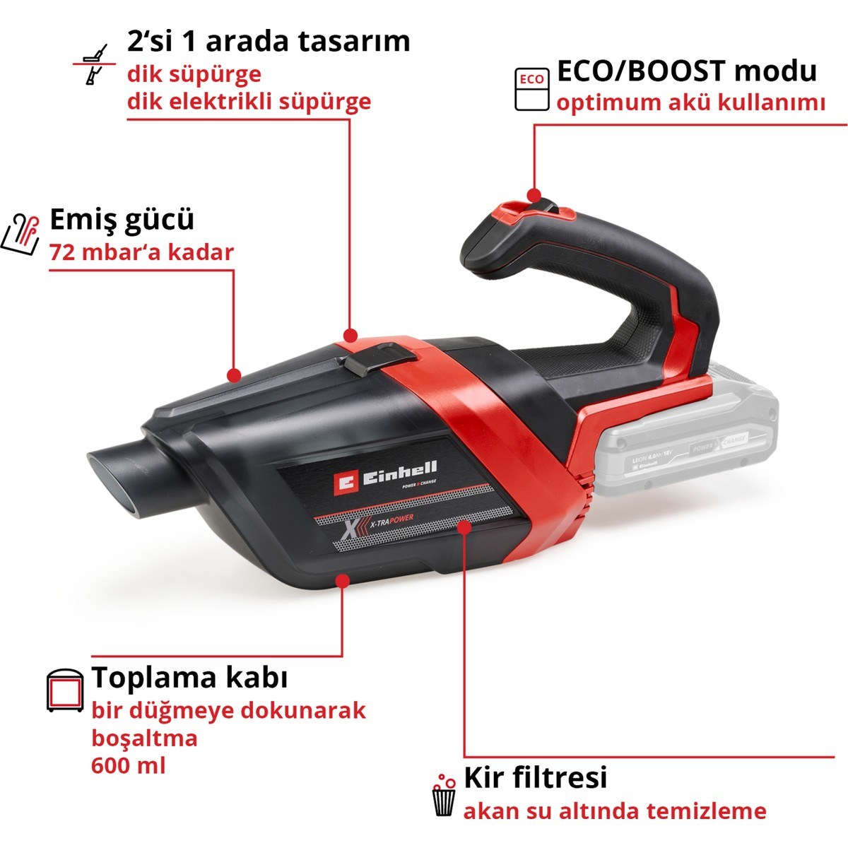 Einhell El Aletleri Einhell 2347190 Kale Kilit  TE-HV 18/06 Li - Solo - Akülü El Süpürgesi 