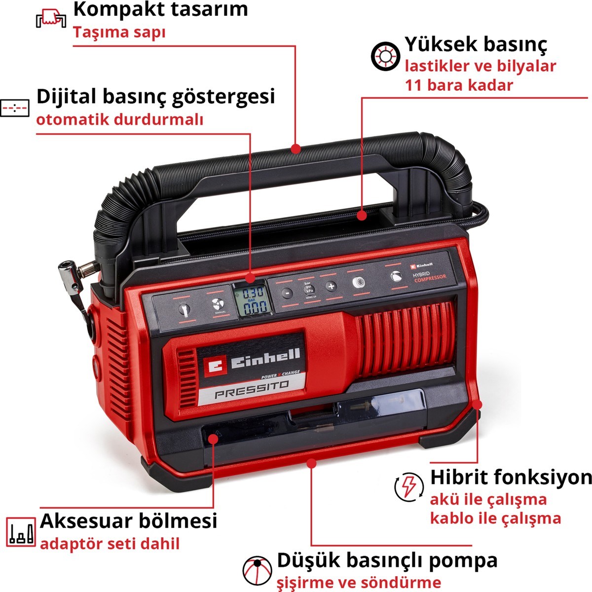  Einhell El Aletleri Einhell 4020430 Kale Kilit  PRESSITO 18/25 Hybrid - Akülü Hibrit Kompresör 