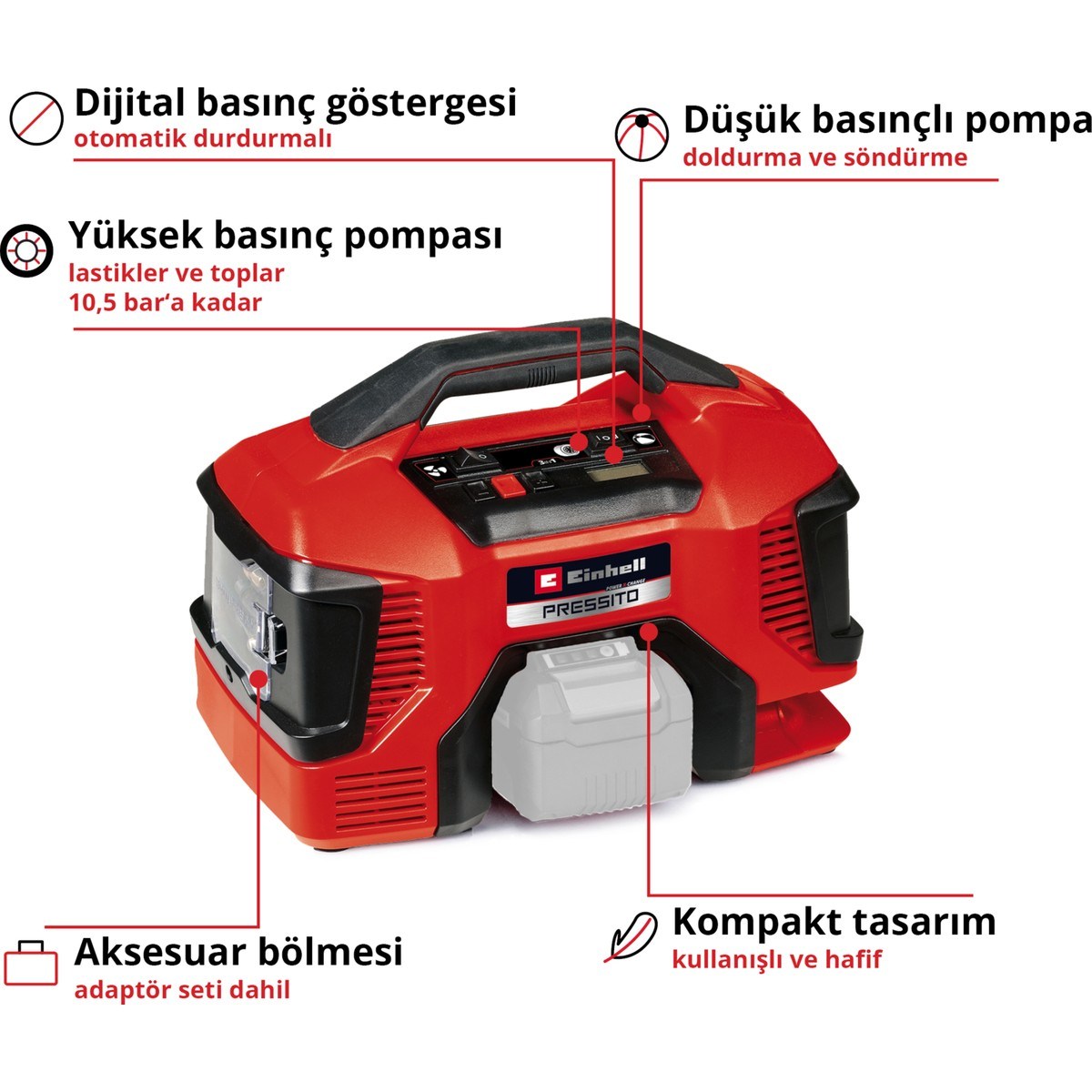  Einhell El Aletleri Einhell 4020467 Kale Kilit  PRESSITO 18/21 - Akülü Kompresör