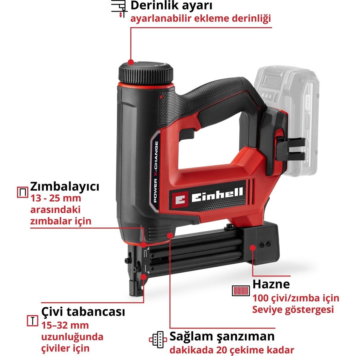  Einhell El Aletleri Einhell 4257800 Kale Kilit  TE-CN 18/32 Li - Solo - Akülü Zımba/Çivi 