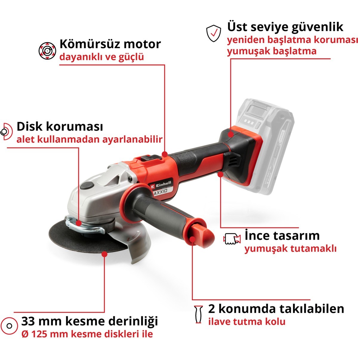  Einhell El Aletleri Einhell 4431140 Kale Kilit  AXXIO 18/125 - Akülü Avuç Taşlama