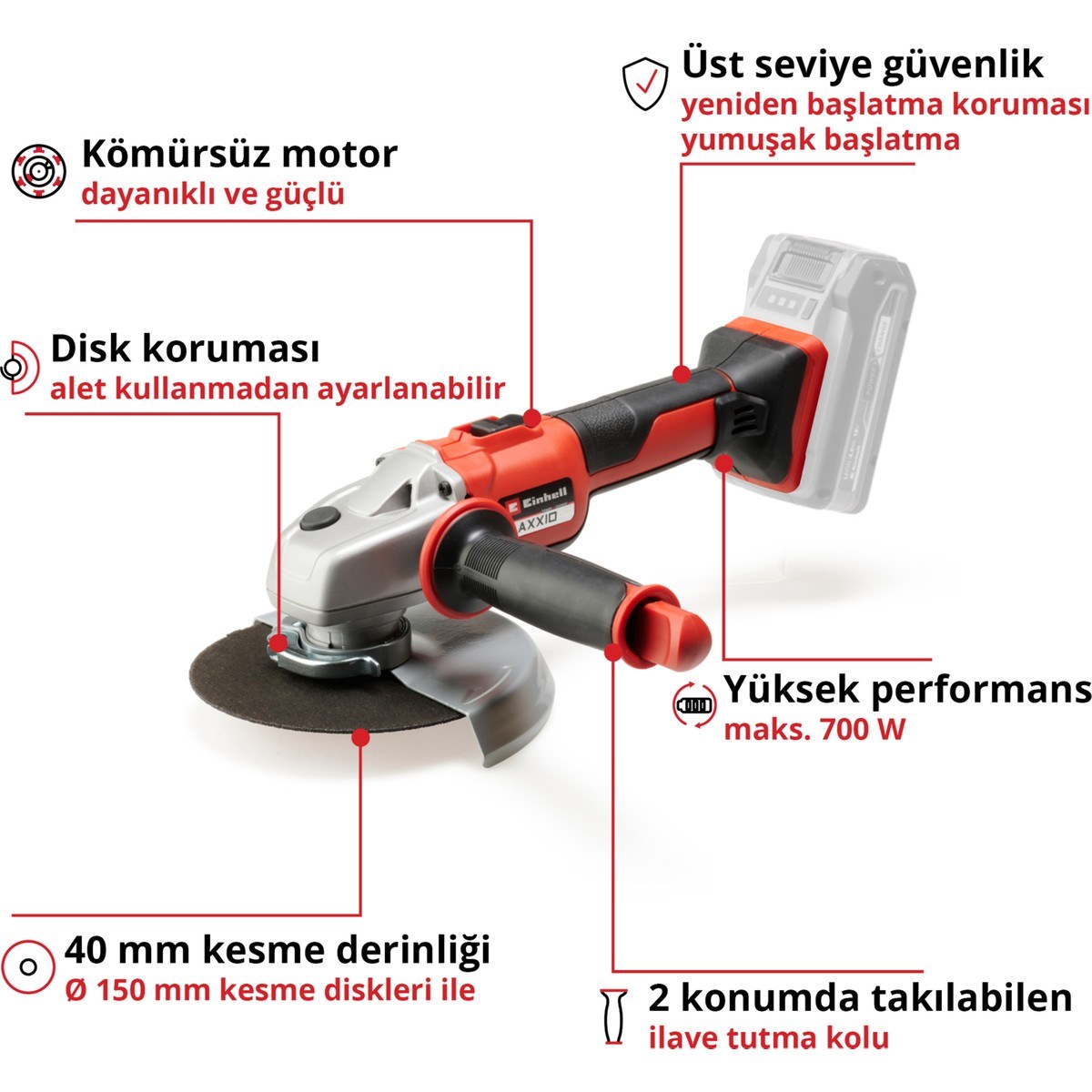  Einhell El Aletleri Einhell 4431144 Kale Kilit  AXXIO 18/150 - Akülü Avuç Taşlama