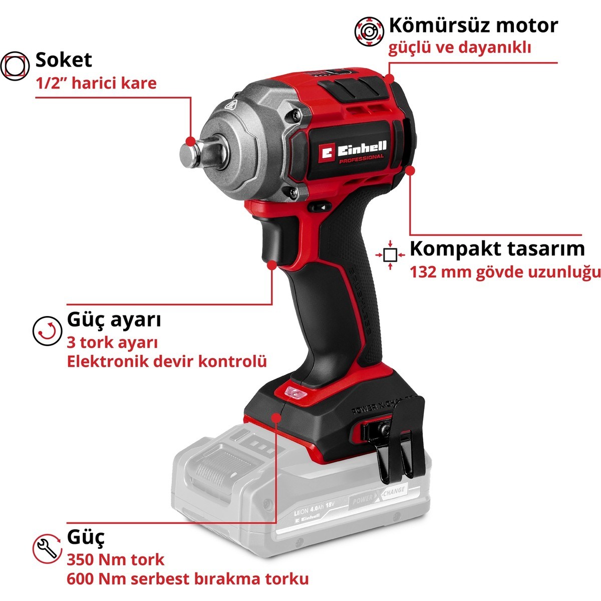  Einhell El Aletleri Einhell 4510055 Kale Kilit  TP-CW 18/350-C Li BL - Solo - Akülü Darb. Somun Sık-Kömürsüz 