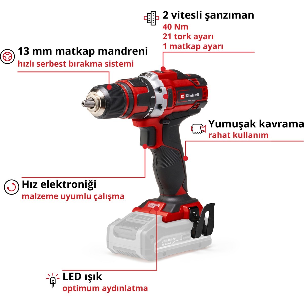  Einhell El Aletleri Einhell 4513925 Kale Kilit  TE-CD 18/40 Li-Solo - Akülü Vidalama