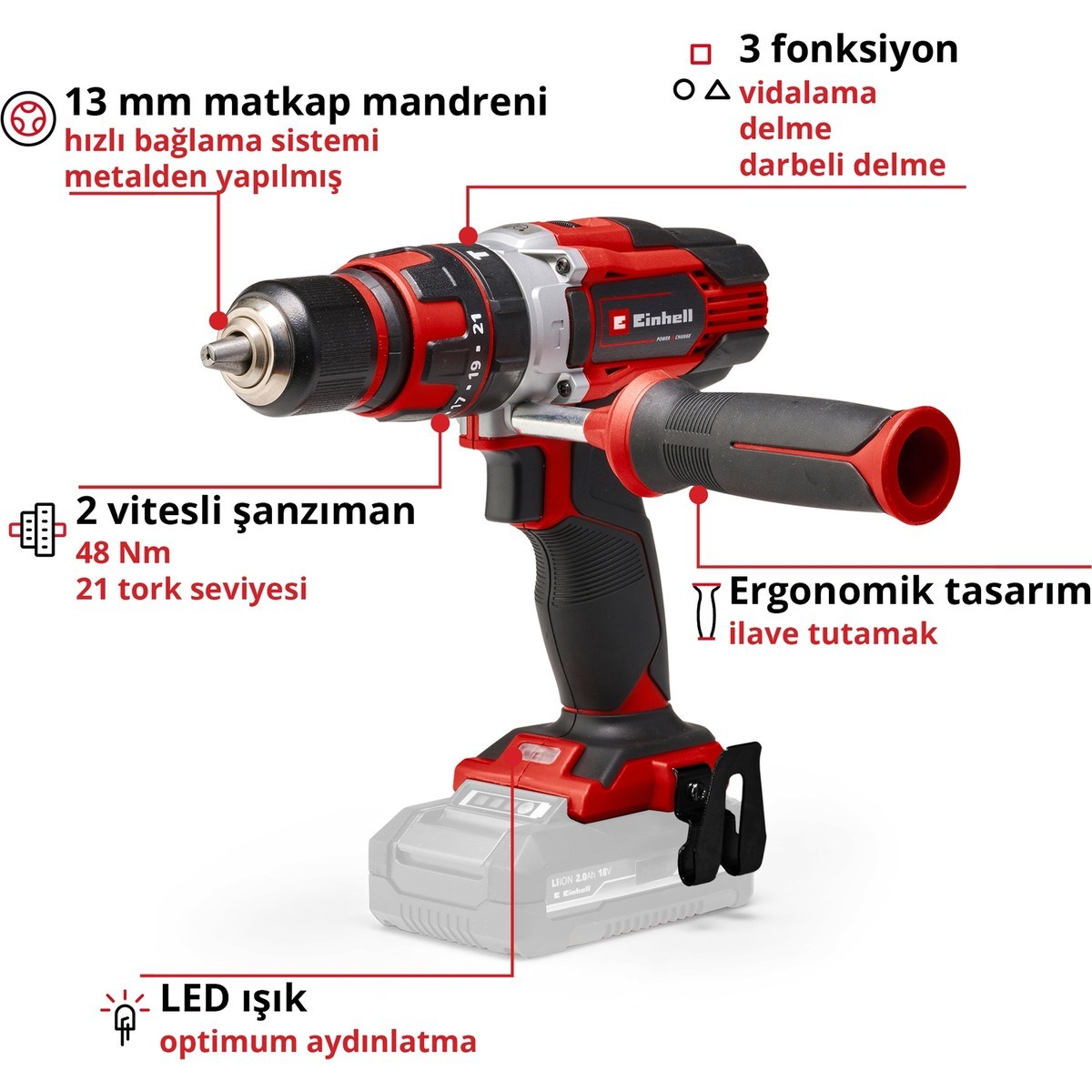  Einhell El Aletleri Einhell 4513926 Kale Kilit  TE-CD 18/48 Li-i-Solo - Akülü Darbeli Vidalama 