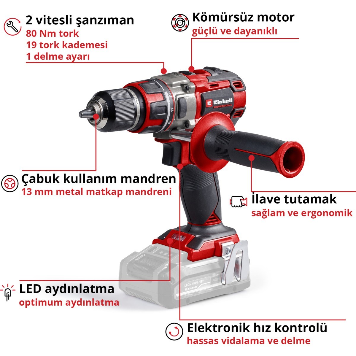  Einhell El Aletleri Einhell 4514300 Kale Kilit  TP-CD 18/80 Li BL-Solo - Akülü Vidalama