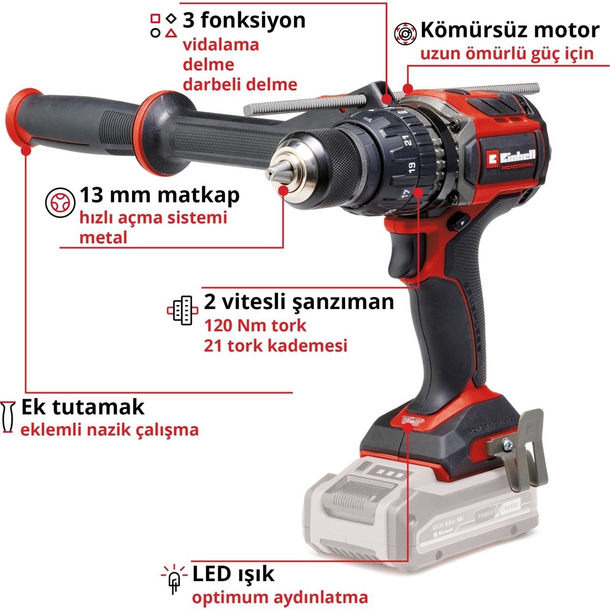  Einhell El Aletleri Einhell 4514310 Kale Kilit  TP-CD 18/120 Li-i BL - Solo - Akülü Darbeli Vidalama