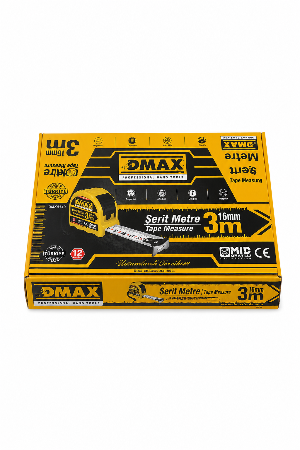  Ölçüm ve Kesim Aletleri Dmax DMX4745 DMAX  DMAX Şerit Metre 3 m x 16 mm - MID Onaylı - ABS Gövde - 12'li Paket
