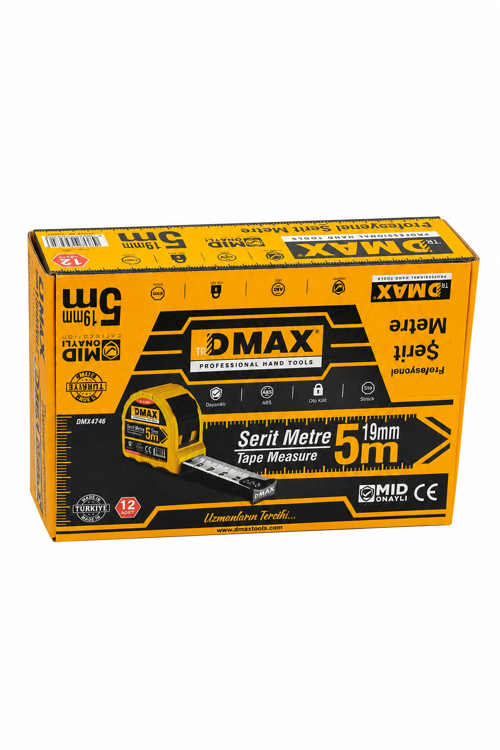  Ölçüm ve Kesim Aletleri Dmax DMX4746 DMAX  DMAX Şerit Metre 5 m x 19 mm - MID Onaylı - ABS Gövde - 12'li Paket
