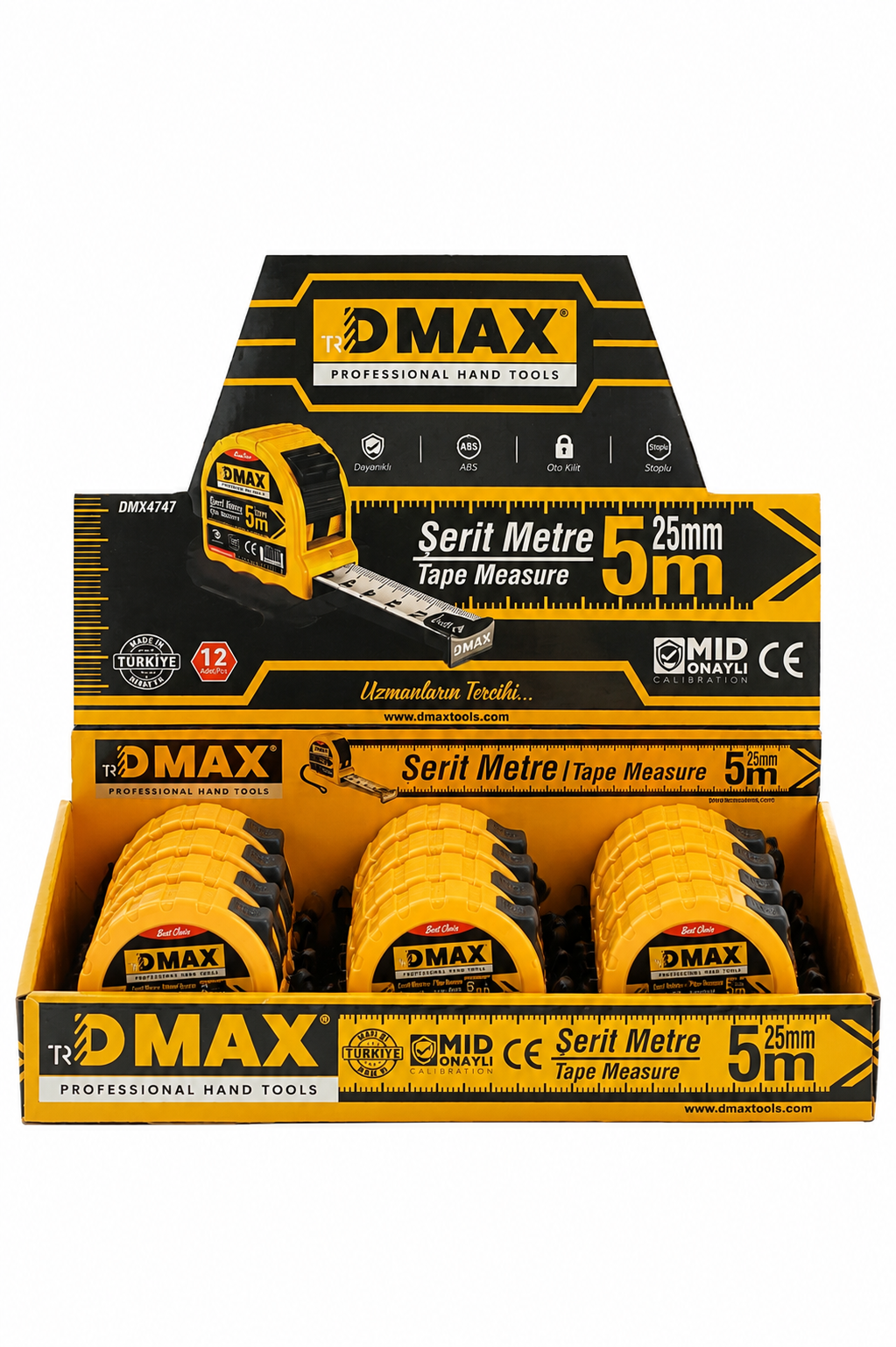  Ölçüm ve Kesim Aletleri Dmax DMX4747 DMAX  DMAX Şerit Metre 5 m x 25 mm - MID Onaylı - ABS Gövde - 12'li Paket