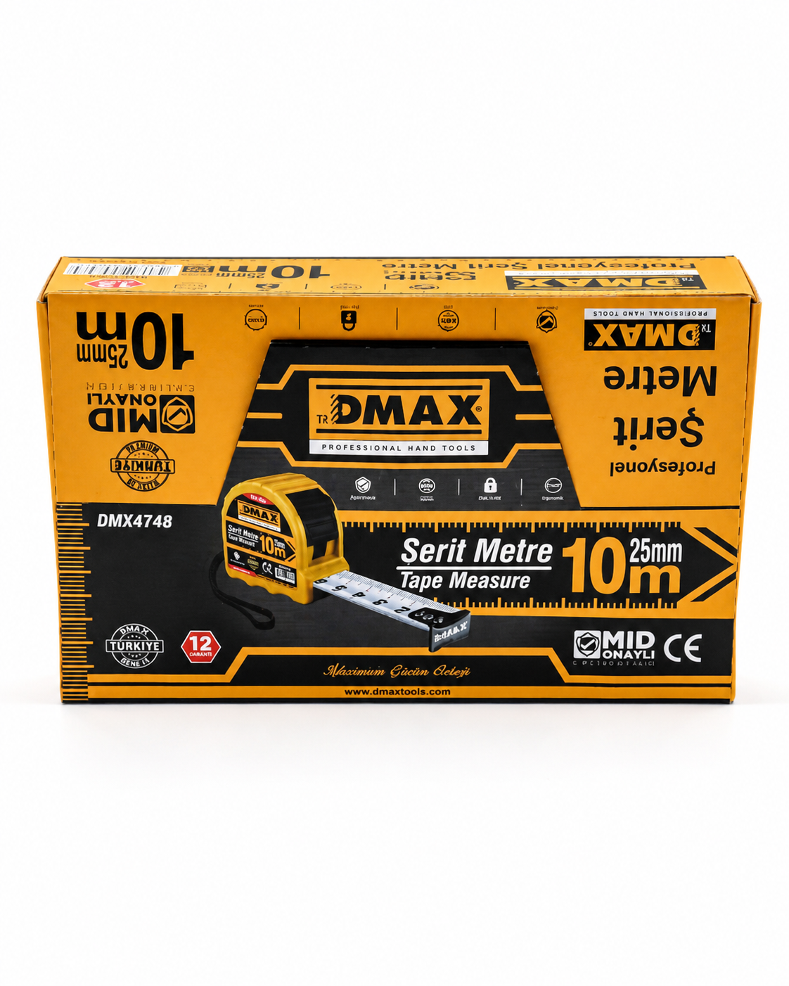  Ölçüm ve Kesim Aletleri Dmax DMX4748 DMAX  DMAX Şerit Metre 10 m x 25 mm - MID Onaylı - ABS Gövde - 12'li Paket