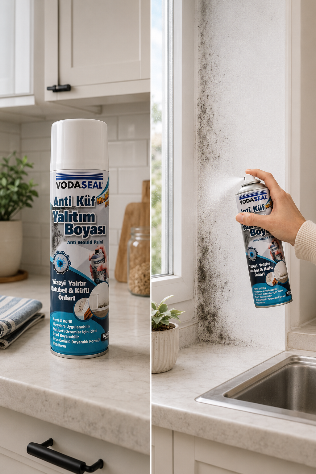  Vodaseal Yapı Kimyasalları Vodaseal VDSL-ANTIKUF Vodaseal  Vodaseal Anti Küf Yalıtım Boyası Beyaz Sprey 500 ml - 3'lü Paket - Banyo Mutfak Nem ve Küf Önleyici