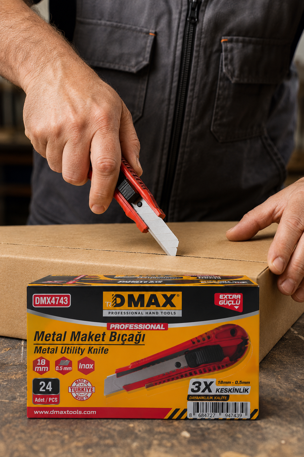 DMAX Metal Maket Bıçağı Falçata 24'lü | Bayi | Ömür Hırdavat Ölçüm ve Kesim Aletleri Dmax DMX4743 DMAX  DMAX Metal Maket Bıçağı (Falçata) 18 mm - Inox Bıçak - Metal Gövde - 24'lü Paket