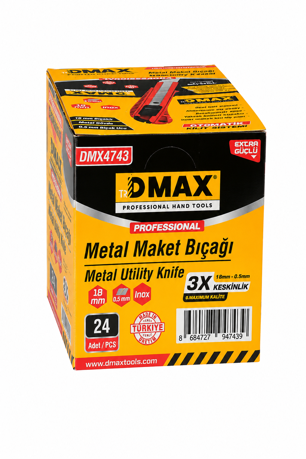 DMAX Metal Maket Bıçağı Falçata 24'lü | Bayi | Ömür Hırdavat Ölçüm ve Kesim Aletleri Dmax DMX4743 DMAX  DMAX Metal Maket Bıçağı (Falçata) 18 mm - Inox Bıçak - Metal Gövde - 24'lü Paket