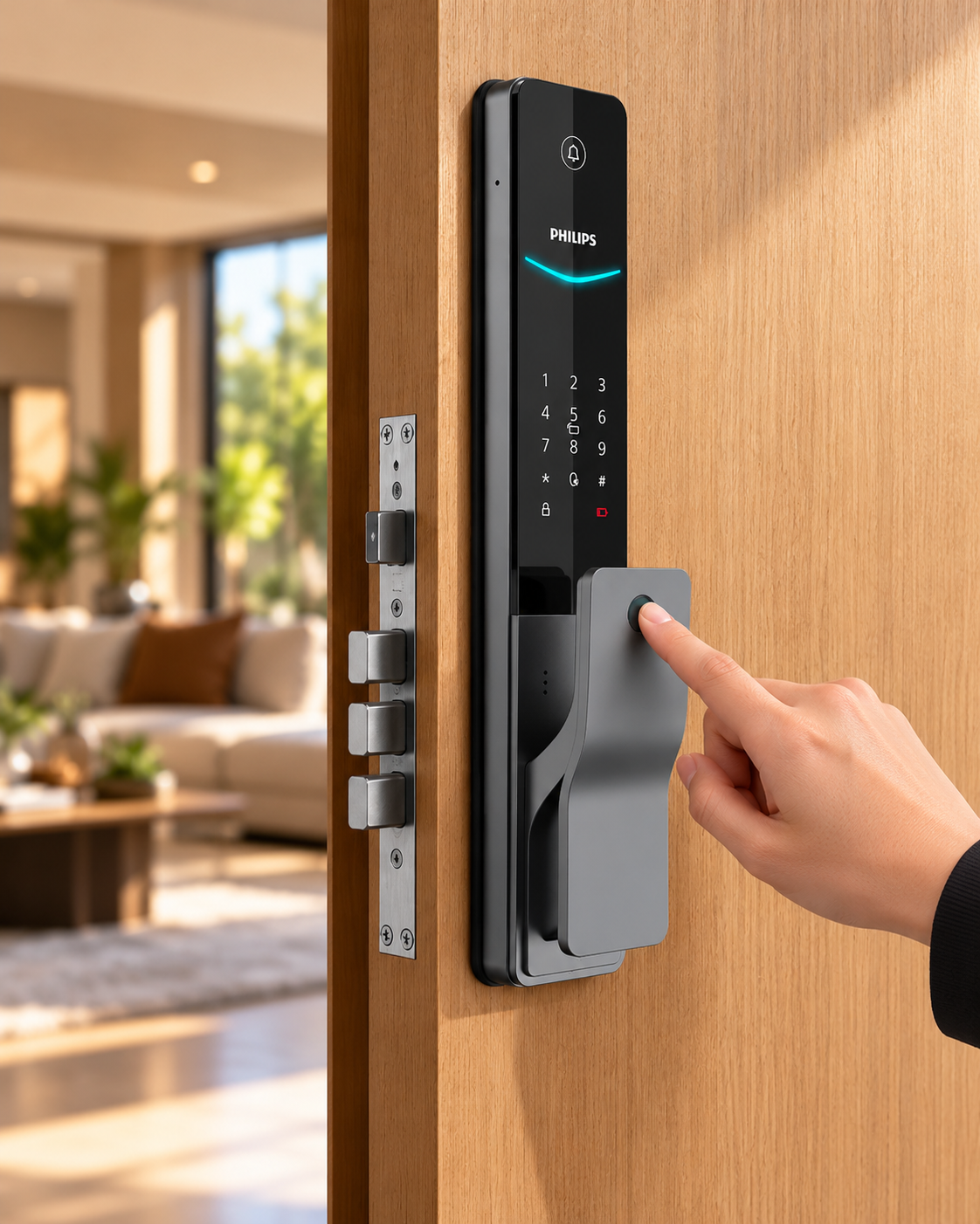 Philips EasyKey 5HWSE Parmak İzli Akıllı Kapı Kilidi | Ömür Hırdavat Parmak İzli Kilitler Philips DDL720-5HWSE Philips  Philips EasyKey DDL720 Parmak İzli Akıllı Kapı Kilidi 5HWSE Sürgülü Sky Grey