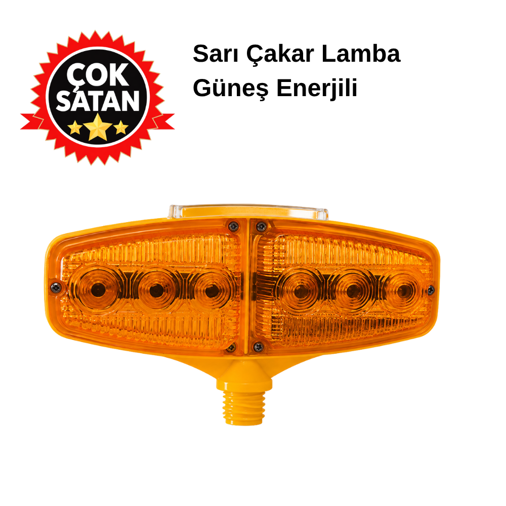 Çakar Flaşörlü Solar Lamba  - Sarı Led