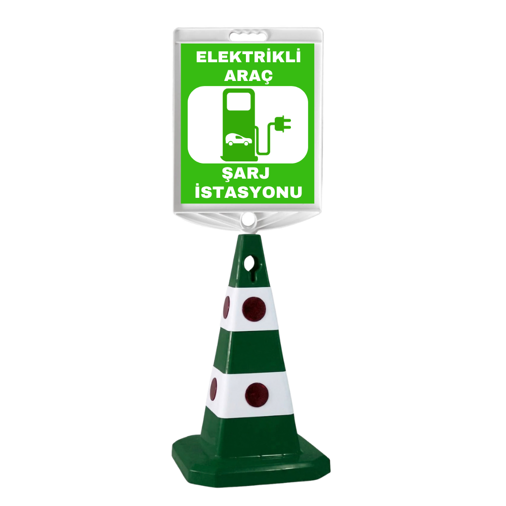 Elektrikli Şarj İstasyonu Çift Taraf Baskı Yeşil Ultra Kedi Gözlü Ağırlıklı Koni Seti Trafik Dubası