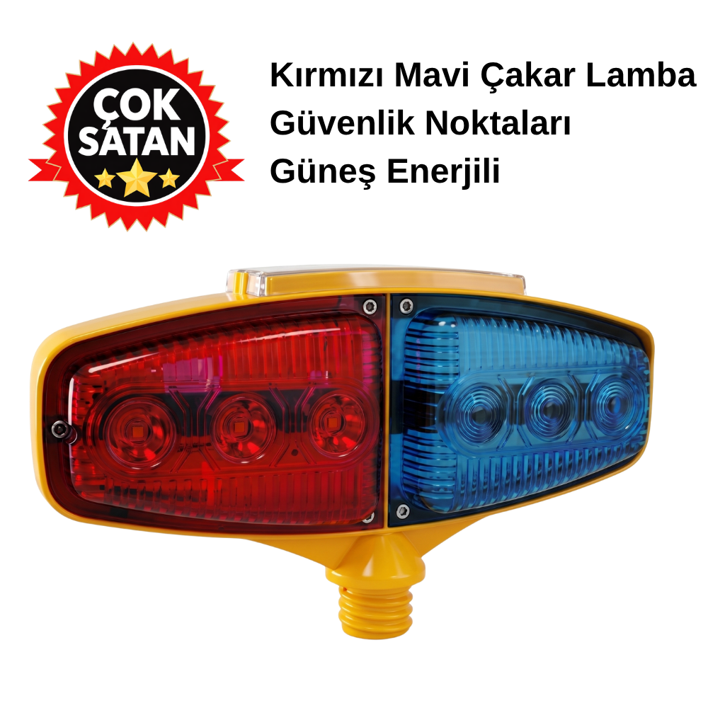 Kırmızı-Mavi Ledli Çakar Flaşörlü Solar Lamba - 17x30 cm 