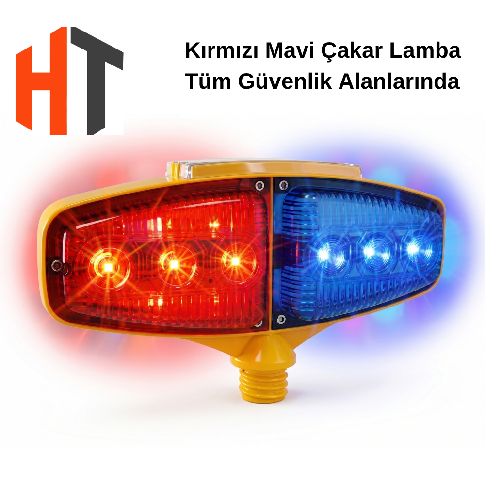 Kırmızı-Mavi Ledli Çakar Flaşörlü Solar Lamba - 17x30 cm 
