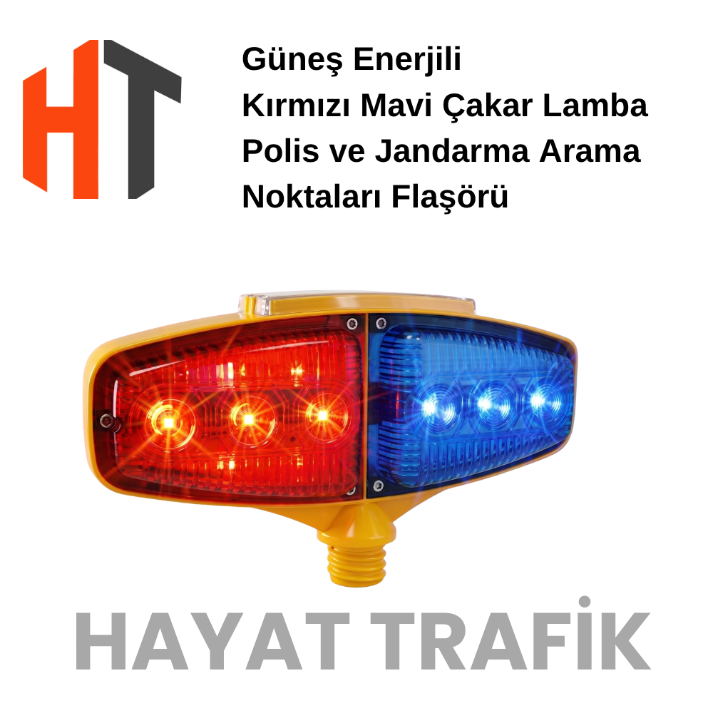 Kırmızı-Mavi Ledli Çakar Flaşörlü Solar Lamba - 17x30 cm 
