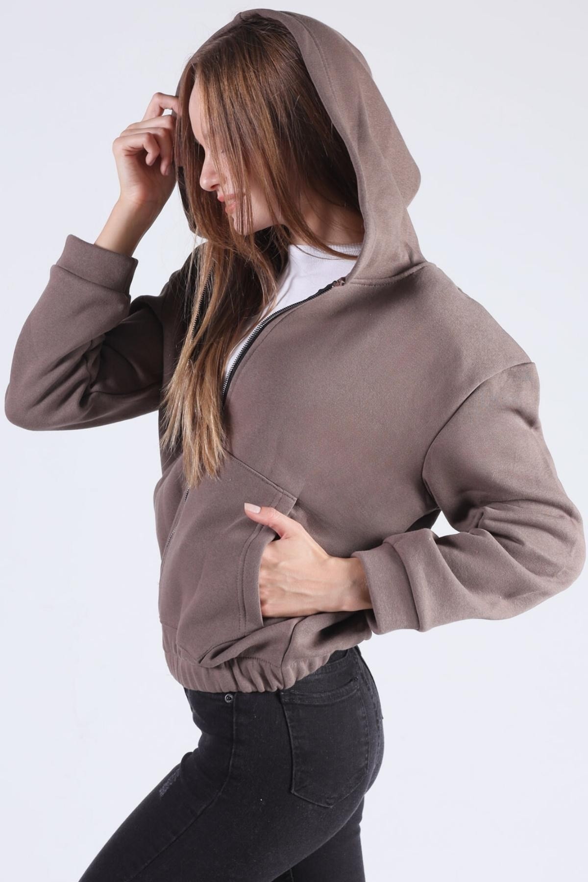 Acı Kahve Oversize Fermuarlı Sweat 8125M