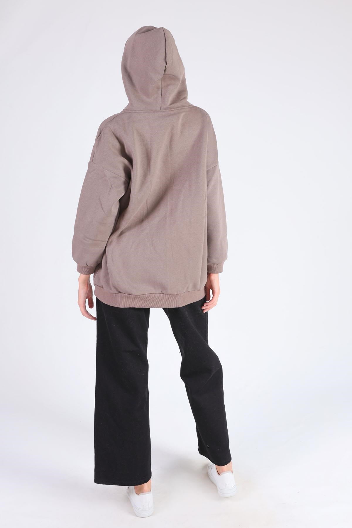 Acı Kahve Oversize Uzun Fermuarlı Sweat 8124M