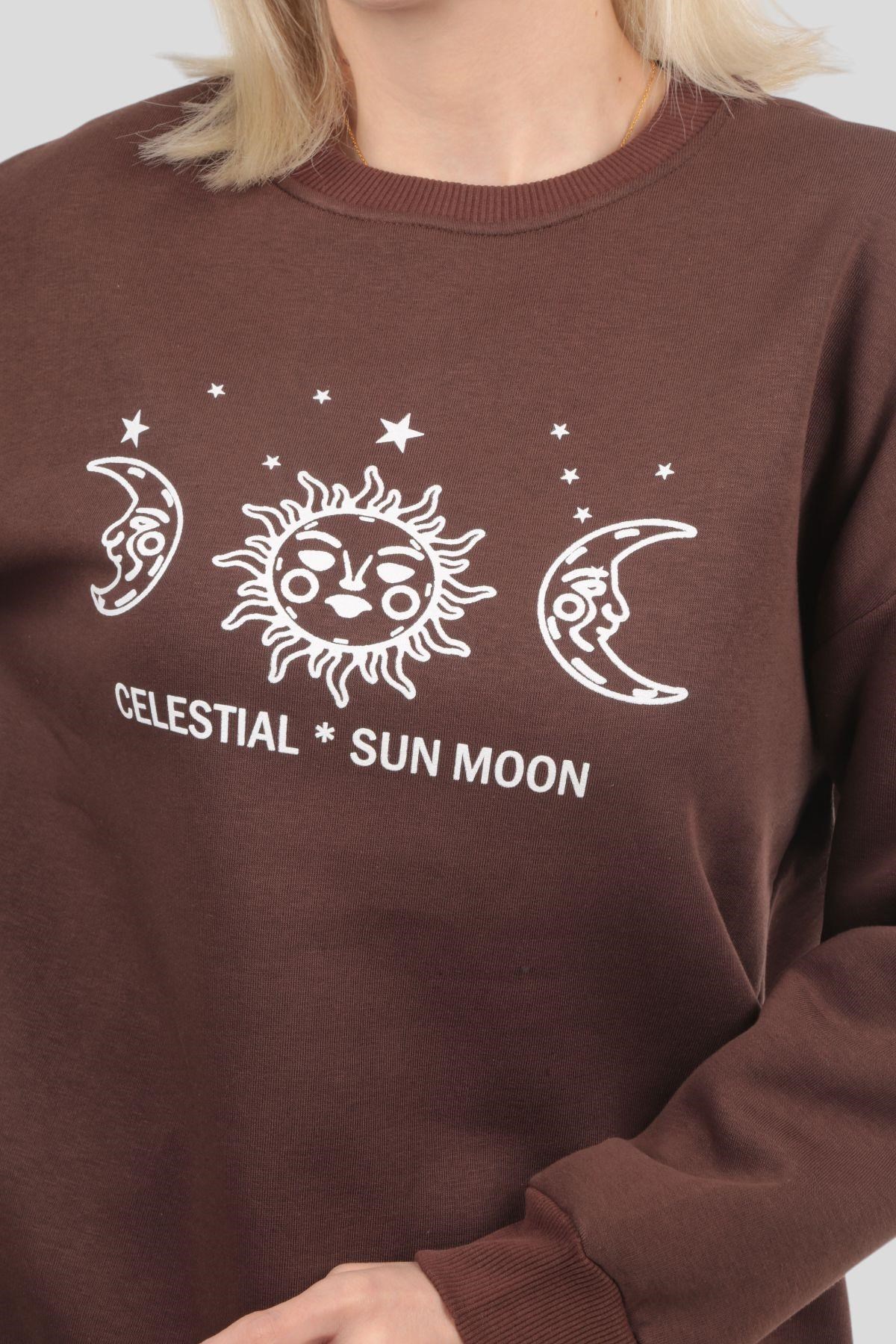 Acı Kahve Sun Moon Baskı Sweat 9016M