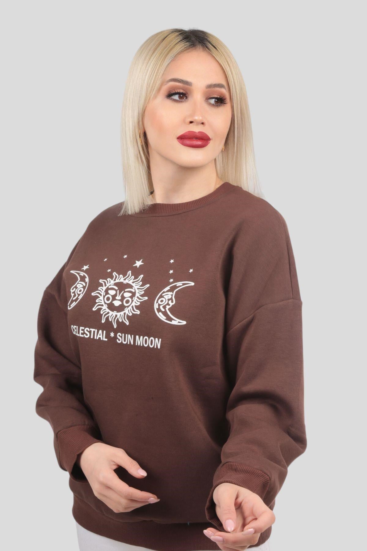 Acı Kahve Sun Moon Baskı Sweat 9016M