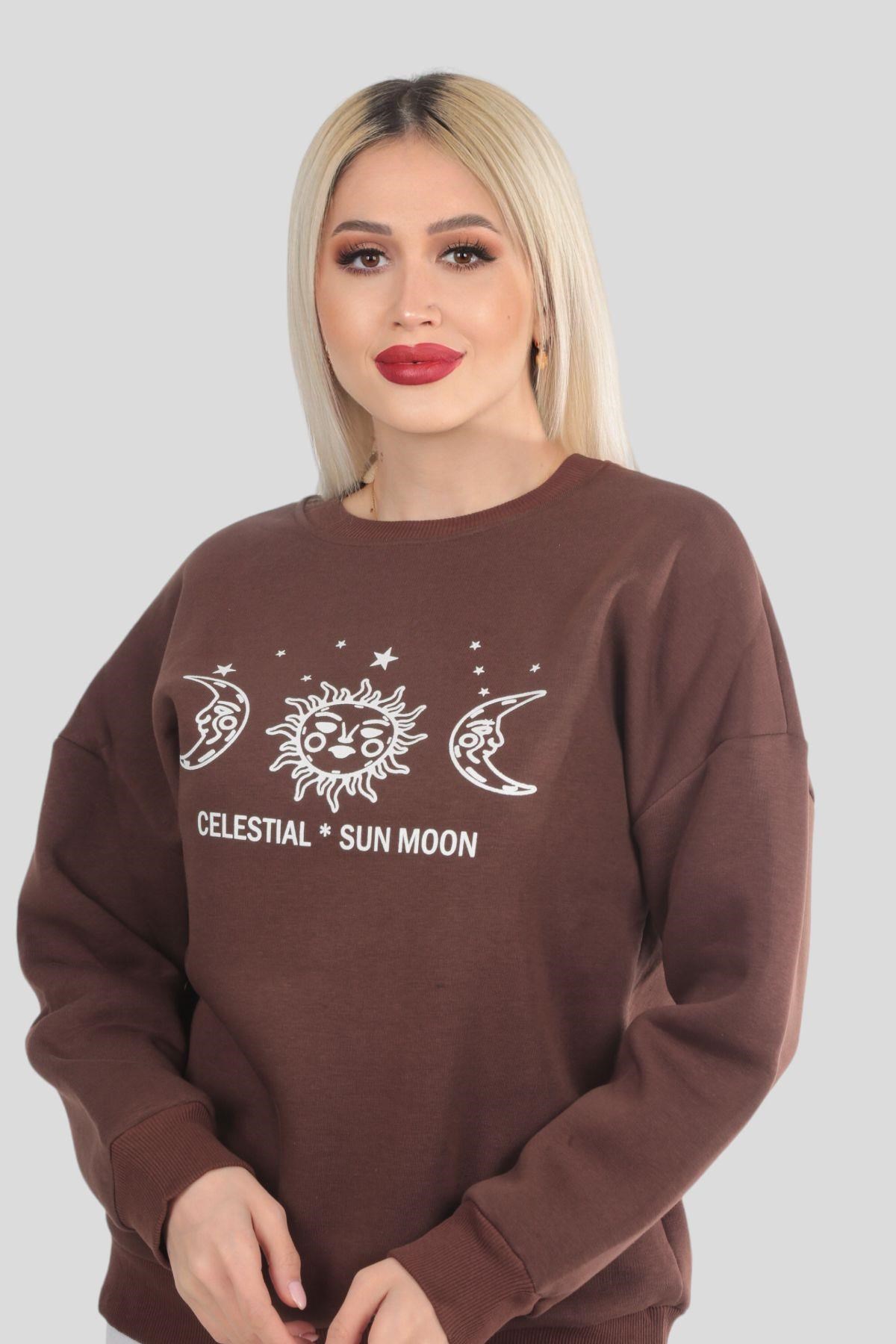 Acı Kahve Sun Moon Baskı Sweat 9016M