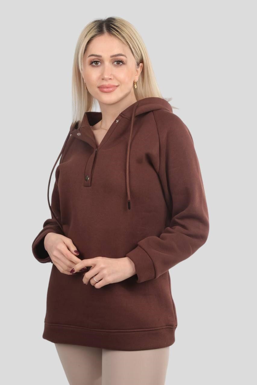 Acı Kahve Yaka Çıtçıtlı Kapüşonlu Sweat 9020M