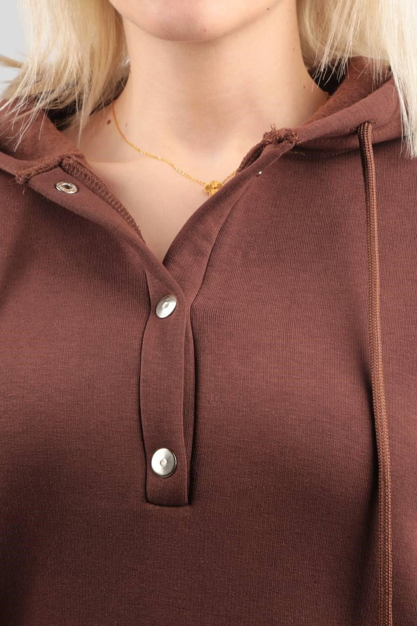 Acı Kahve Yaka Çıtçıtlı Kapüşonlu Sweat 9020M