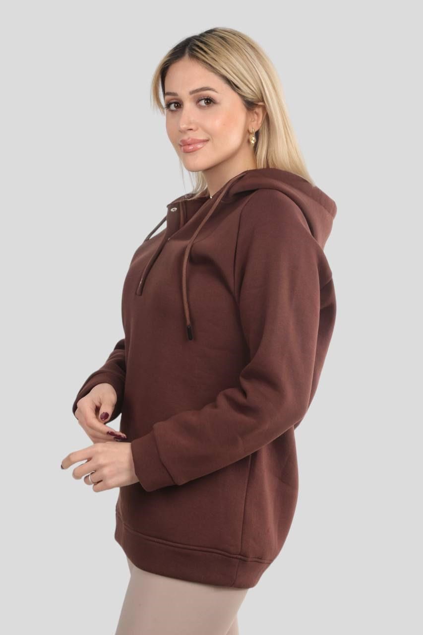 Acı Kahve Yaka Çıtçıtlı Kapüşonlu Sweat 9020M
