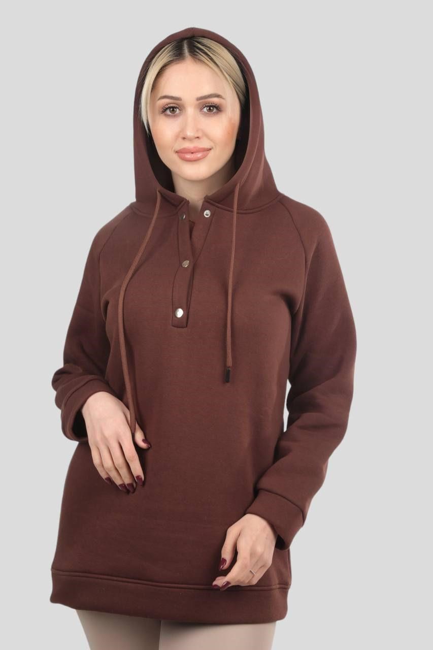 Acı Kahve Yaka Çıtçıtlı Kapüşonlu Sweat 9020M