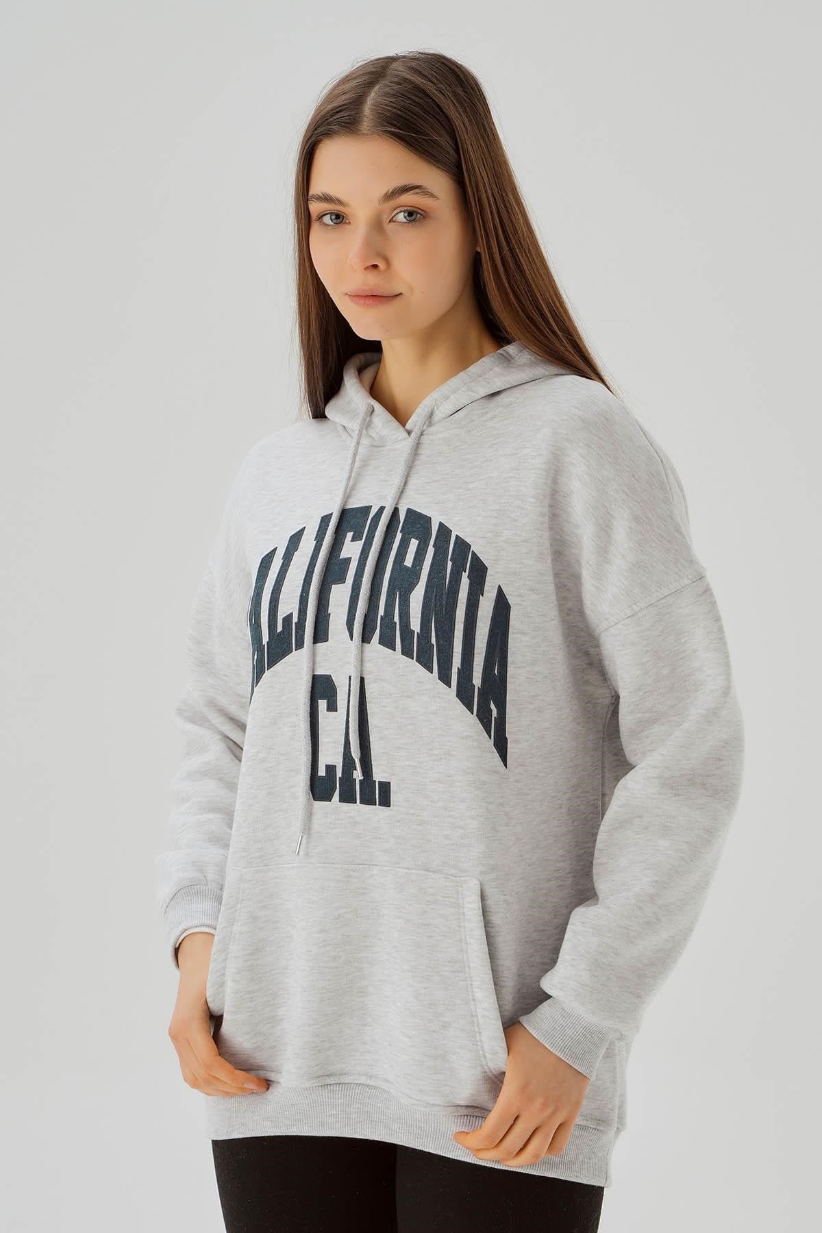 Açık Gri Kapüşonlu Oversize Sweat 3720