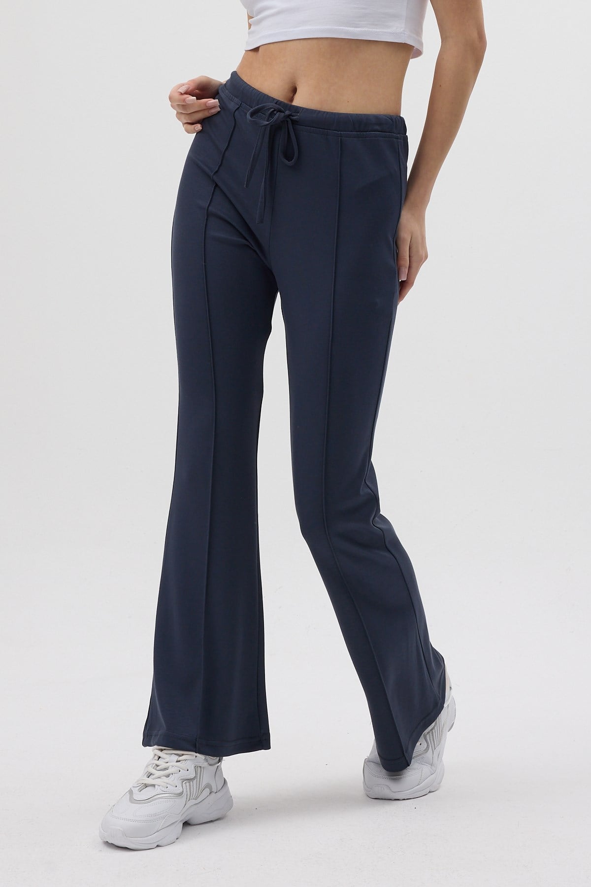 Antrasit Geniş Paça Beli Bağcıklı Kadın Pantolon 8246A