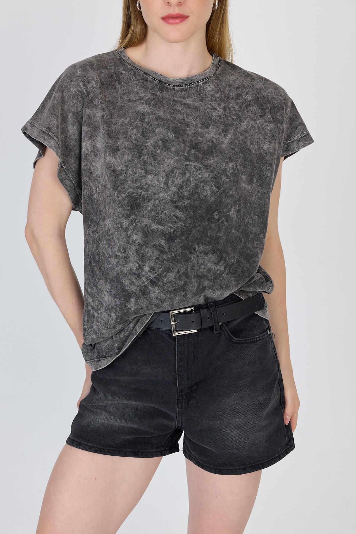 Antrasit Yıkamalı Oversize Basic Tişört 253014