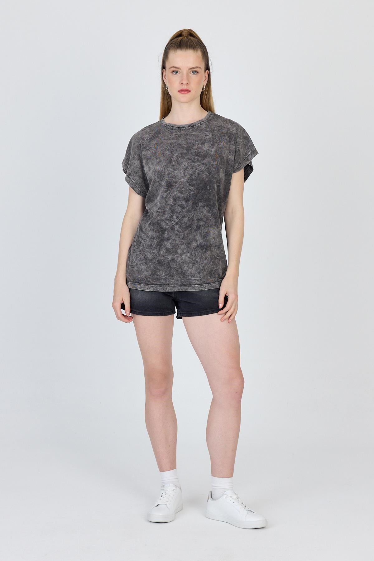 Antrasit Yıkamalı Oversize Basic Tişört 253014