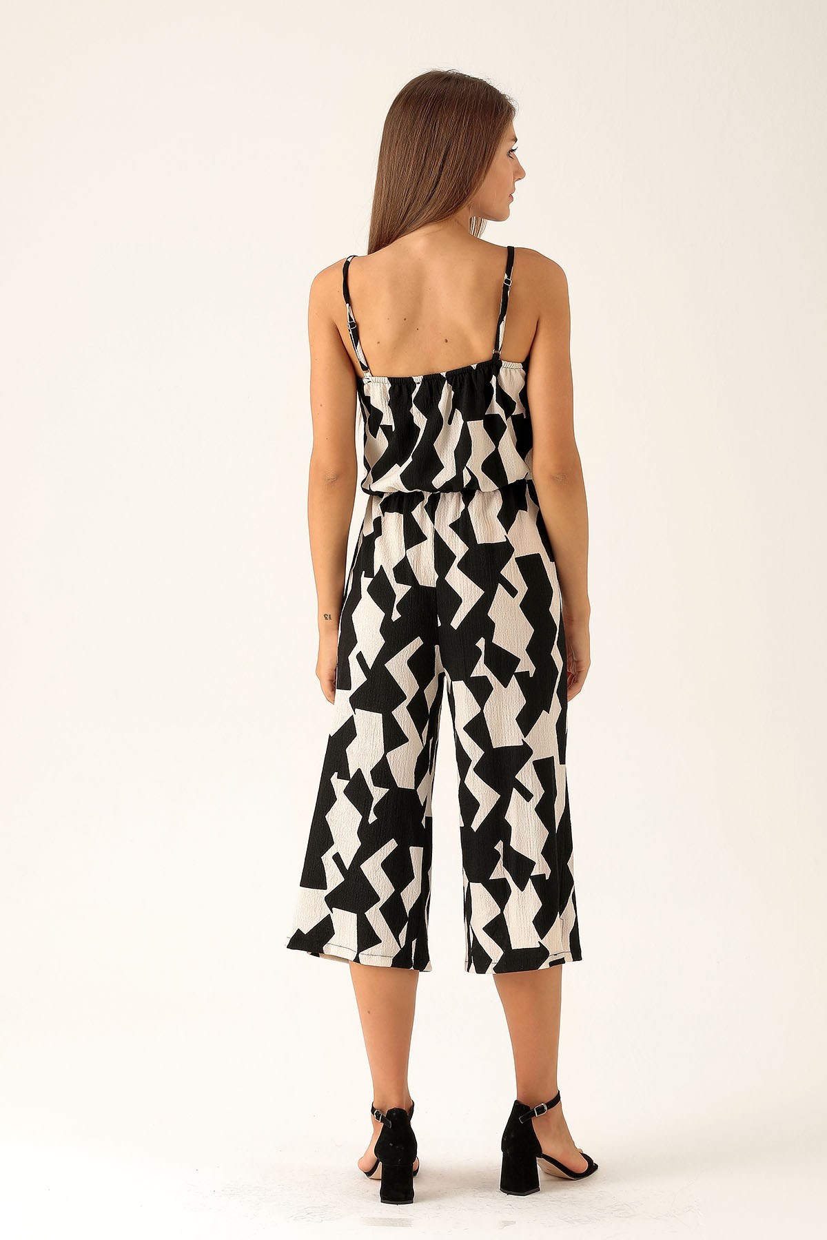 Askılı Desenli Tulum - 6718A Zebra