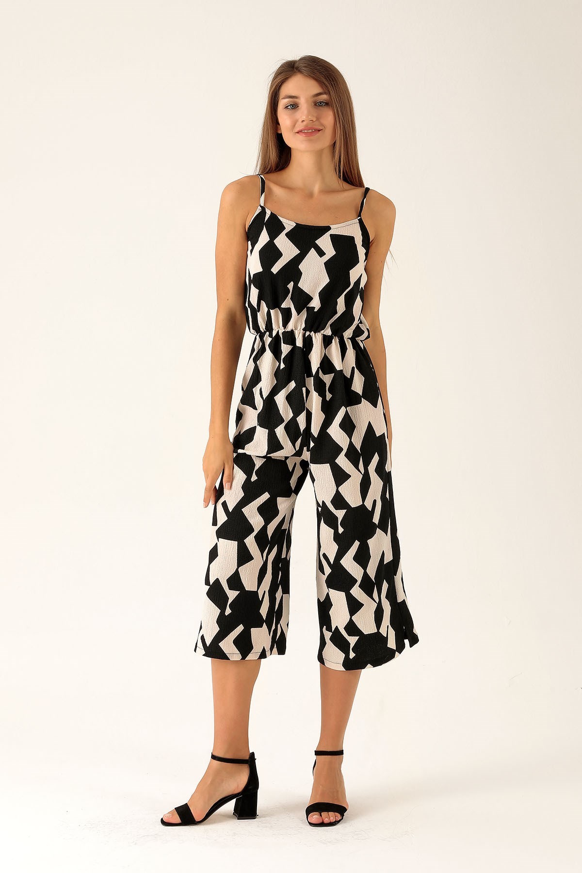 Askılı Desenli Tulum - 6718A Zebra